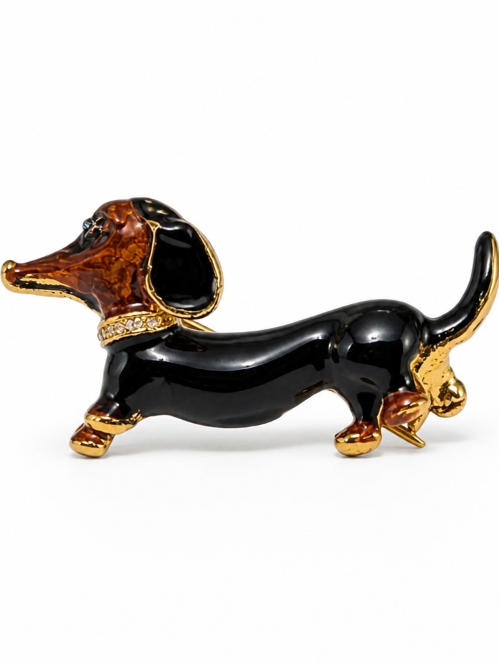 Dachshund Dog Enamel Brooch Pin - Black and Brown